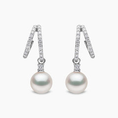 Baby Glitz 18K Gold Akoya Pearl and Double Hoop Diamond Earrings