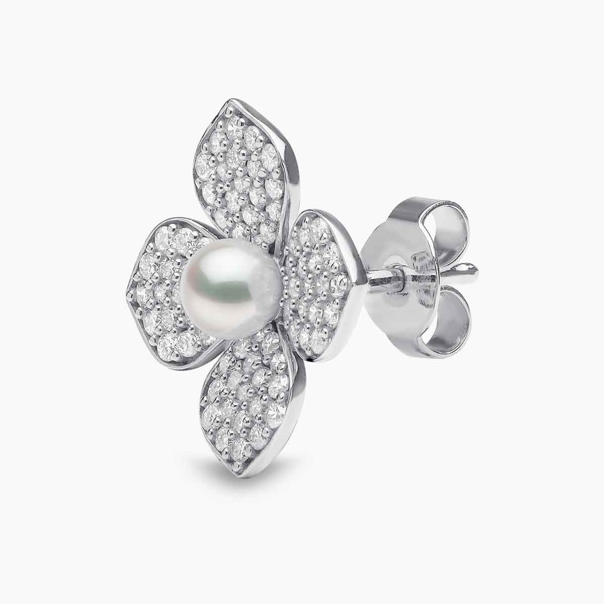 Petal 18K Gold Pearl and Pave Diamond Signature Earrings