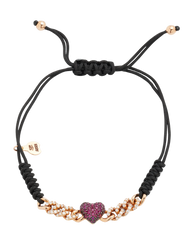 Heart Diamond and Ruby Pull-Cord Bracelet