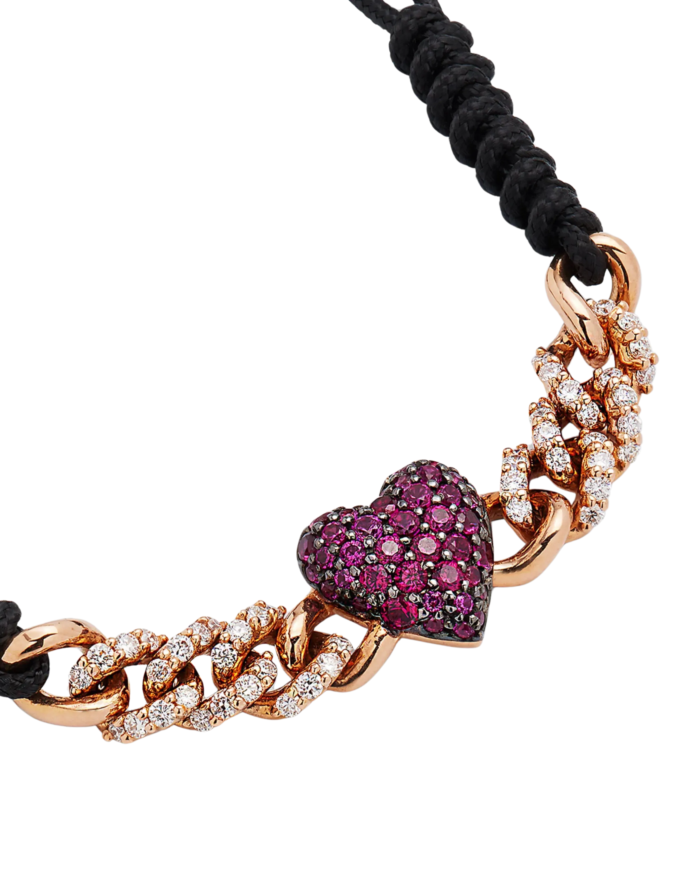 Heart Diamond and Ruby Pull-Cord Bracelet