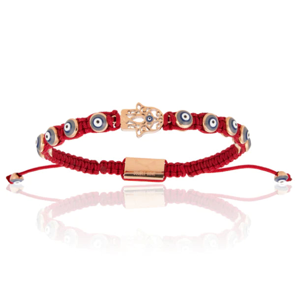 Rose Gold Hamsa Hand with Red Wine Nylon Bracelet