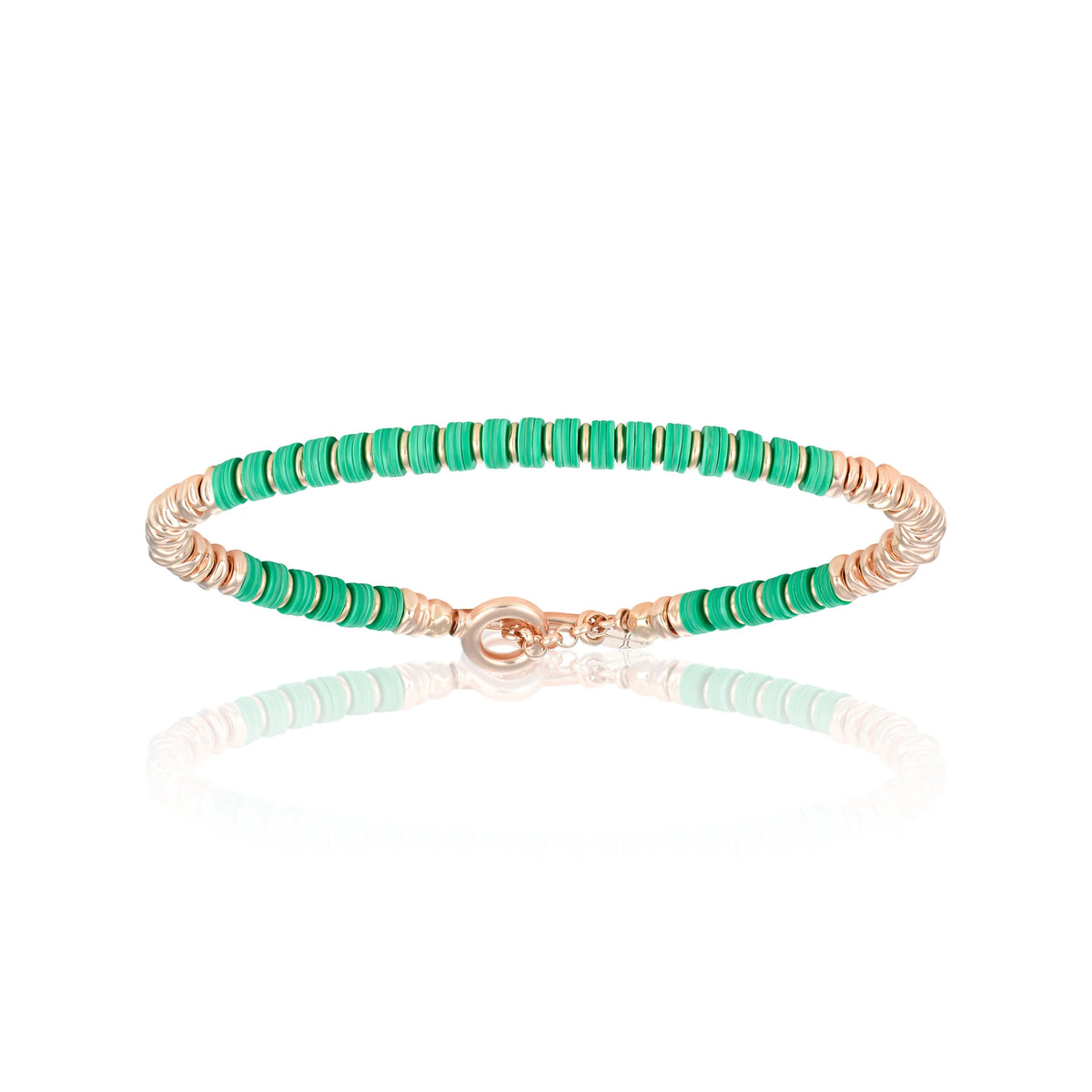 Medium Green African Beaded Bracelet with Rose Gold Bracelet