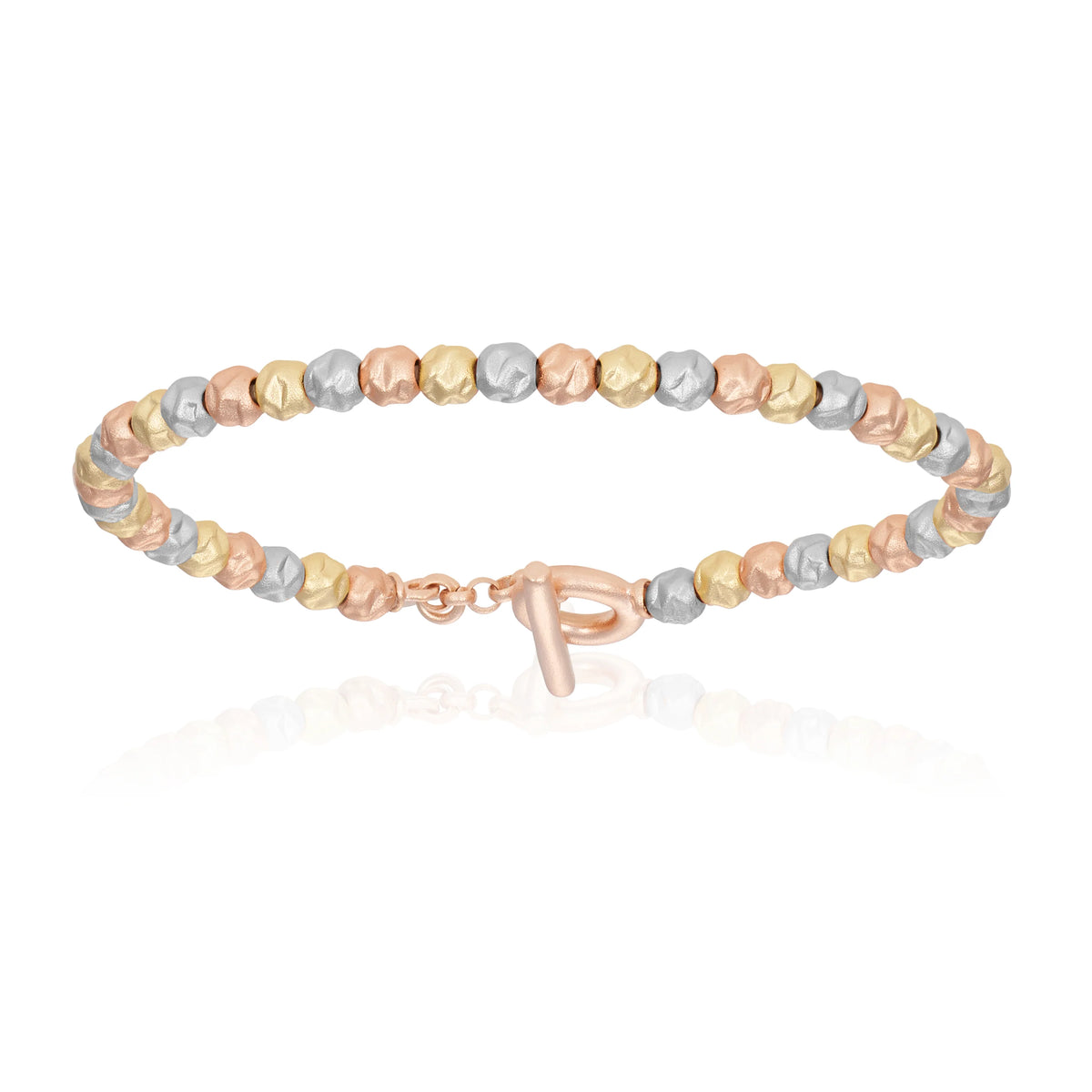 Silver, Yellow and Pink Gold Rock Beaded Bracelet