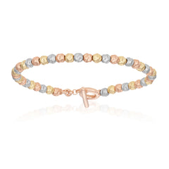 Silver, Yellow and Pink Gold Rock Beaded Bracelet