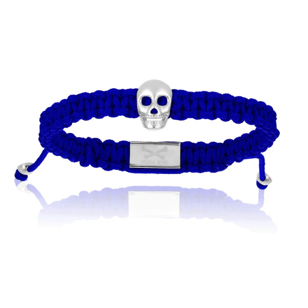 Sterling Silver Skull with Blue Polyester Bracelet
