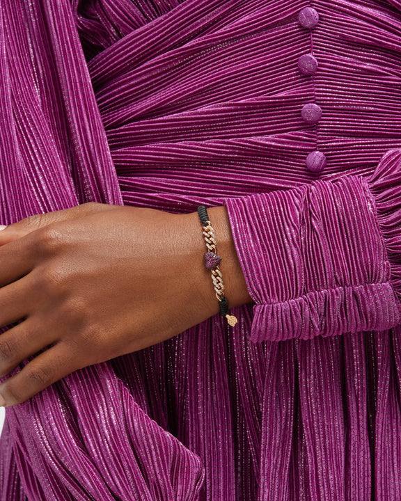 Heart Diamond and Ruby Pull-Cord Bracelet